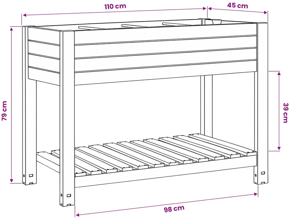 Aukštas sodo lovelis, baltas, 110x45x79cm, polipropilenas