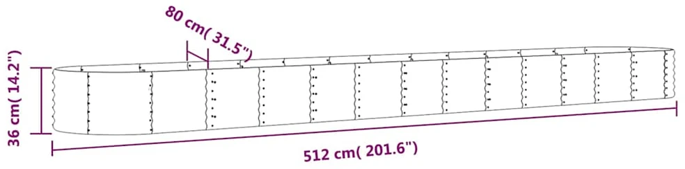 Aukštas sodo lovelis, sidabrinis, 512x80x36cm, plienas