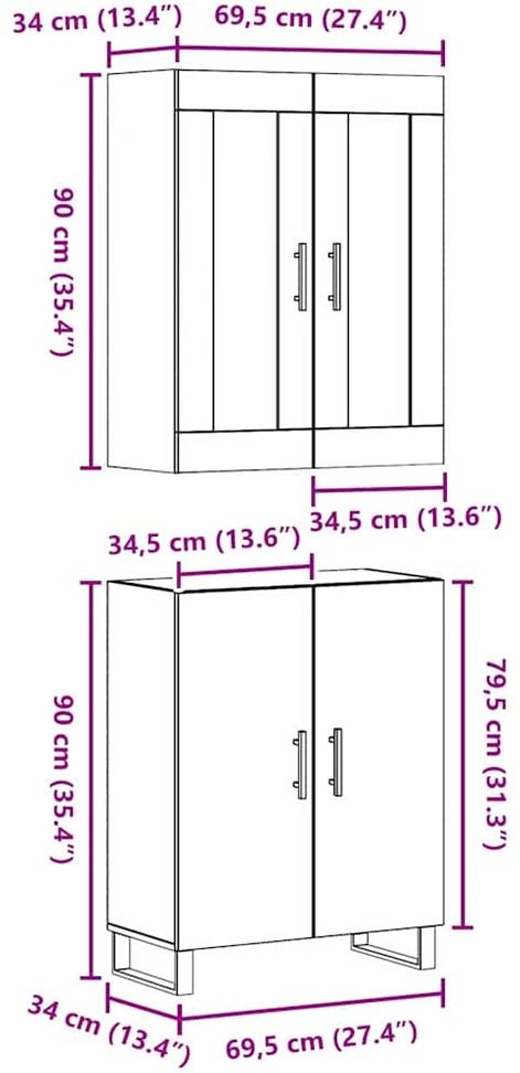 Aukštas spintelė 2 vnt. Sena mediena 69,5 x 34 x 180 cm