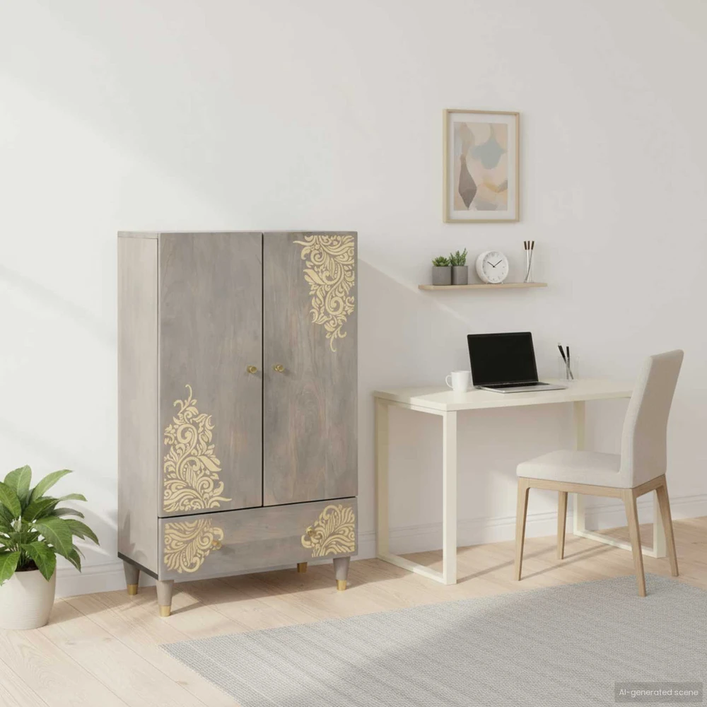 Aukštas spintelė Pilkas ir auksinis 60 x 33 x 100 cm