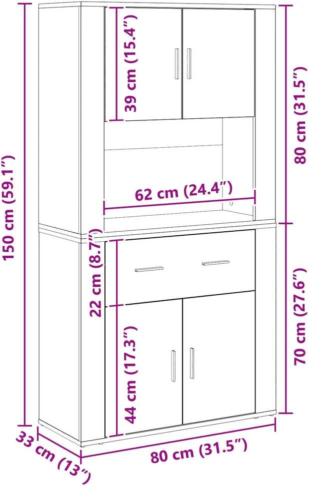 Highboardas Sena mediena 80 x 33 x 150 cm Apdirbta mediena