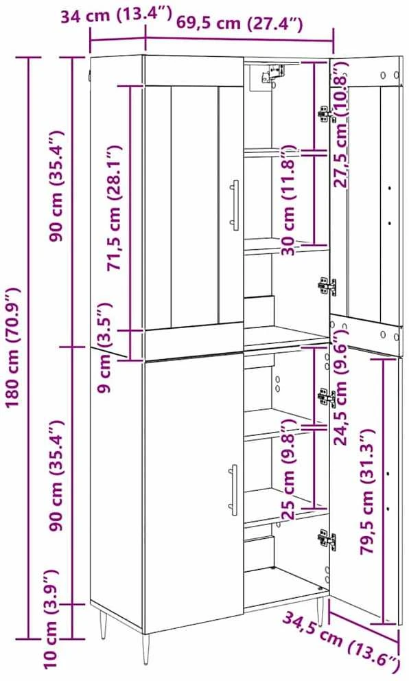 Aukštas spintelė Senovinis medis 69,5 x 34 x 180 cm