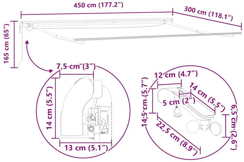Automatinė ištraukiama markizė, antracito ir balta, 450x300cm