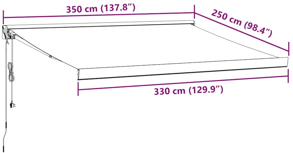 Automatinė ištraukiama markizė, bordo spalvos, 350x250cm