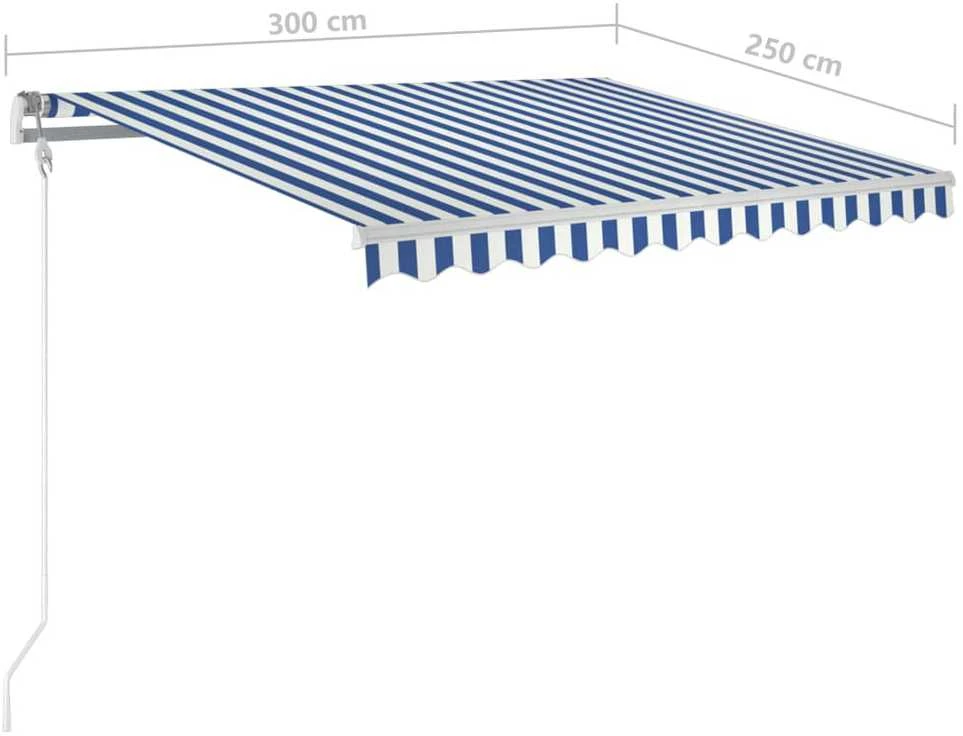 Automatinė ištraukiama markizė, mėlyna ir balta, 300x250cm