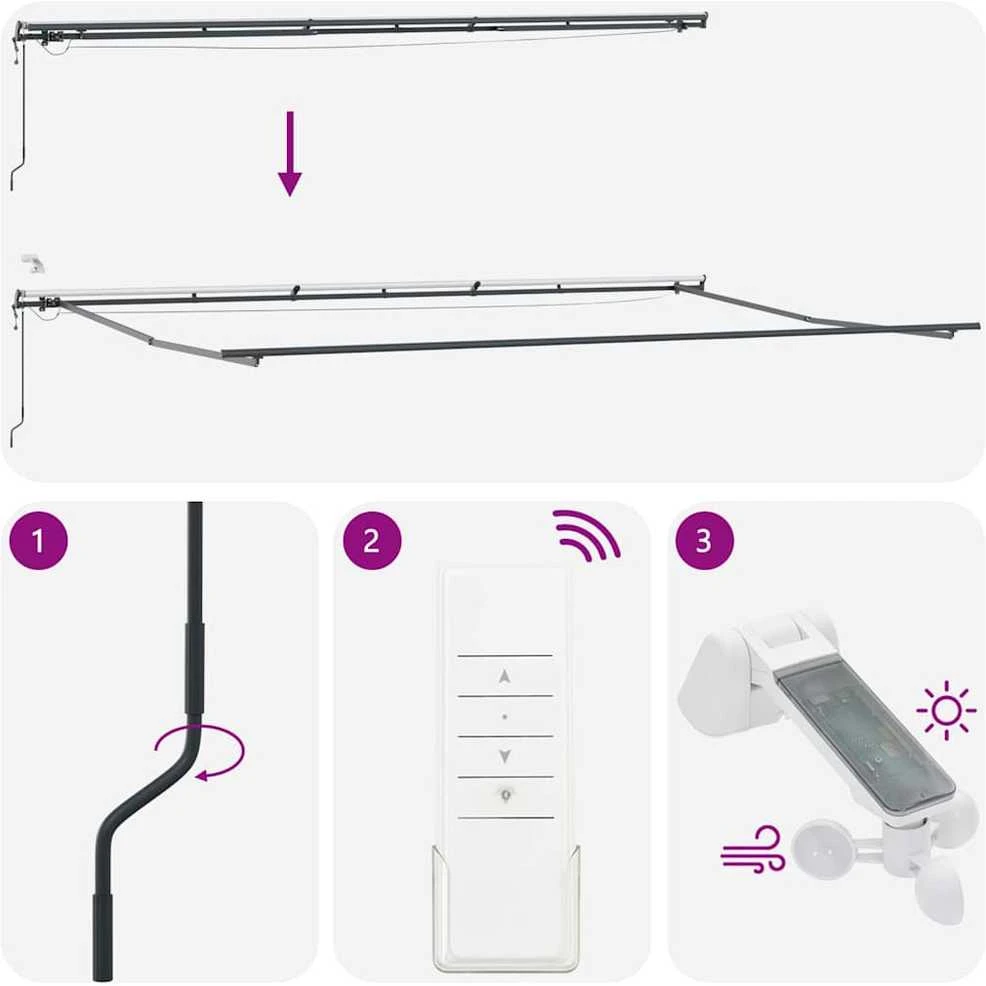 Automatinė ištraukiama markizė su LED, bordo spalvos, 600x300cm