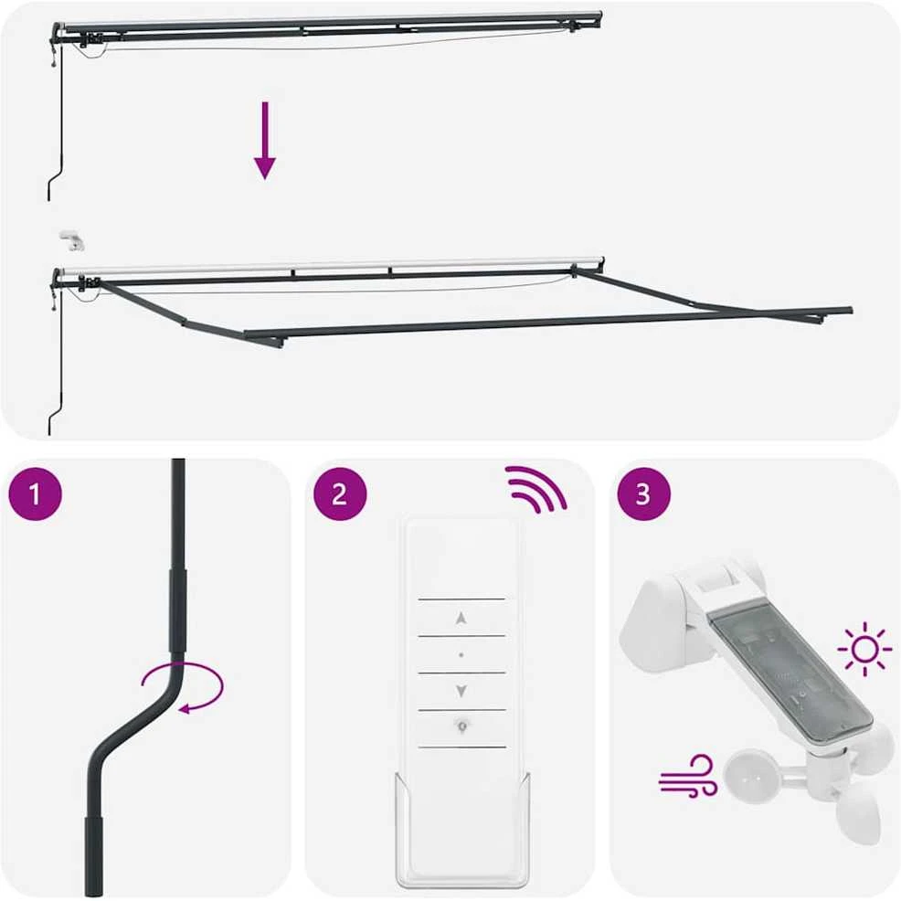 Automatinė ištraukiama markizė su LED, bordo spalvos, 500x300cm