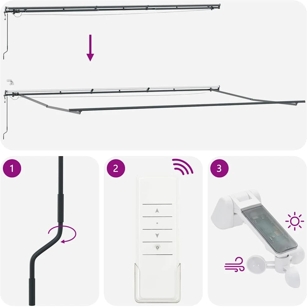 Automatinė ištraukiama markizė su LED lemputėmis, antracito ir baltos spalvos, 600x300 cm