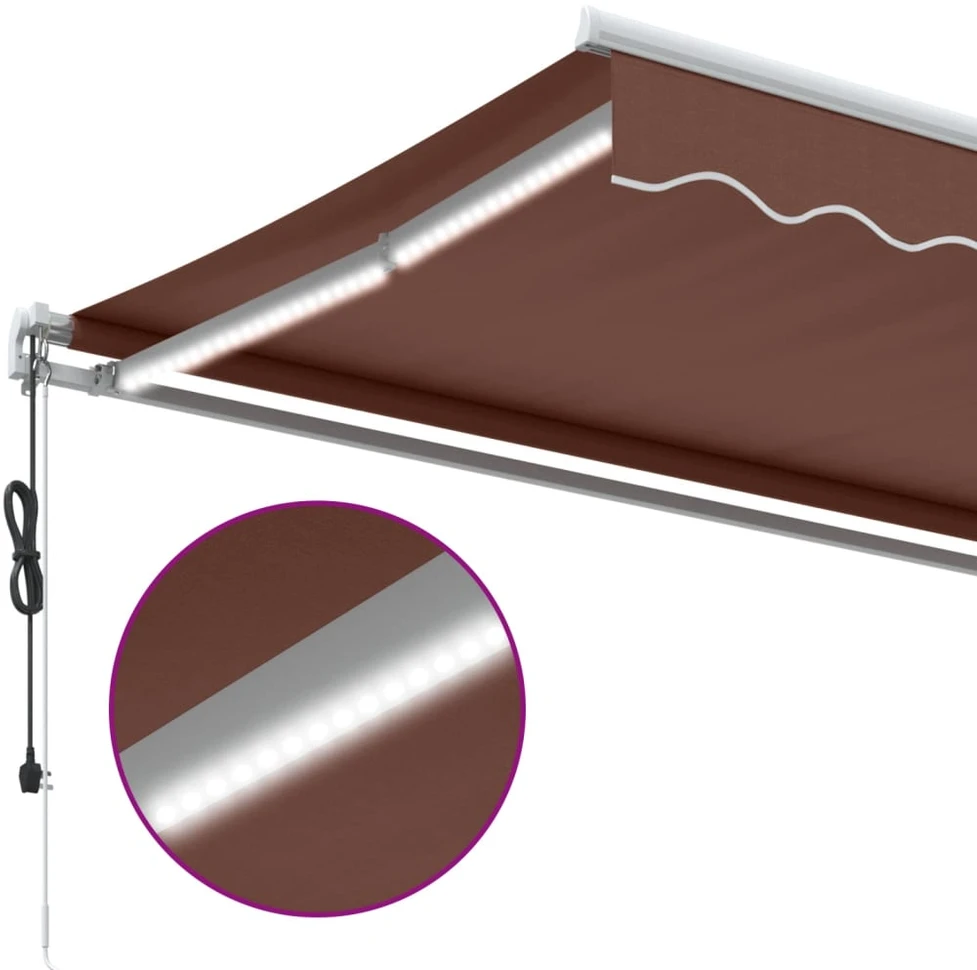 Automatinė ištraukiama markizė su LED, rudos spalvos, 400x350cm