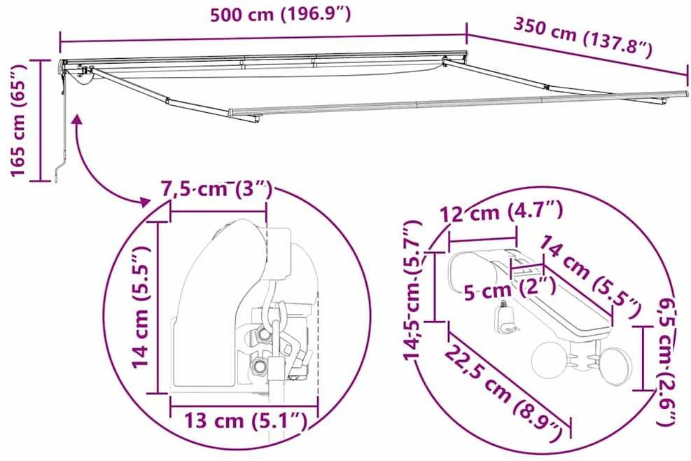 Ištraukiama markizė Raudona ir balta 500 × 350 cm Poliesteris