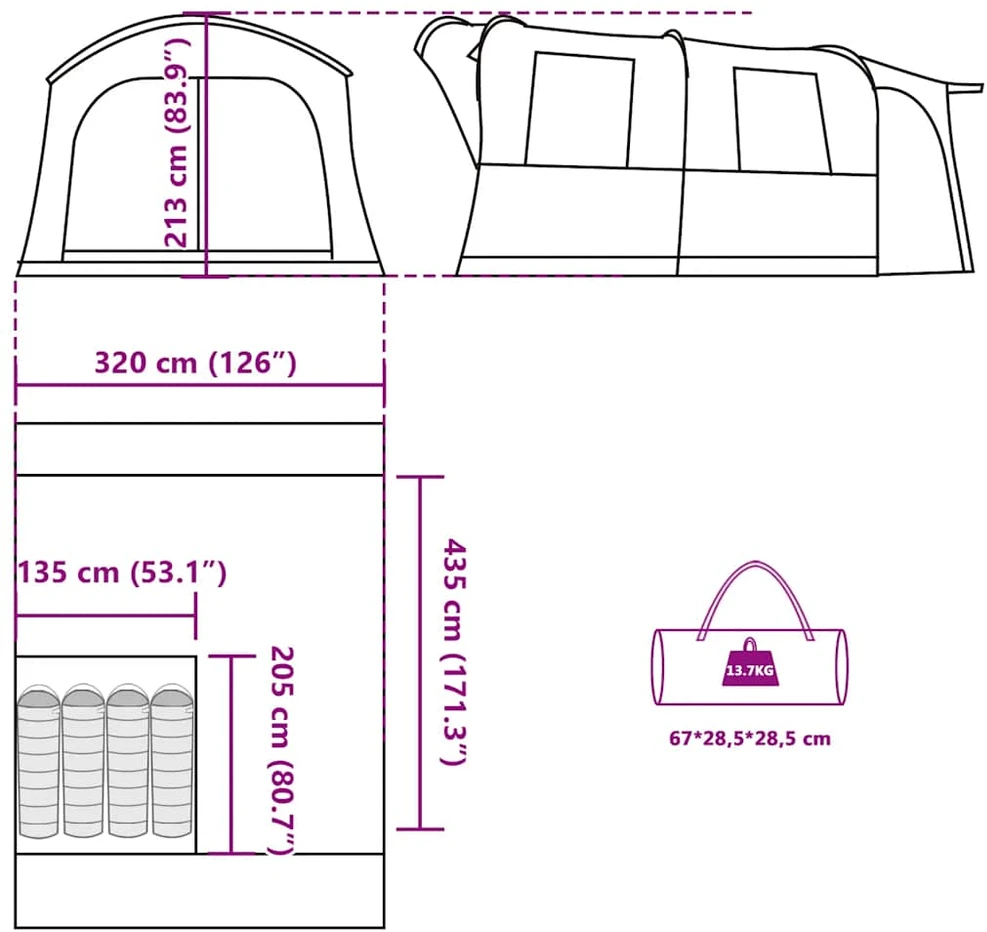 Automobilinė palapinė, mėlyna, keturvietė, atspari vandeniui