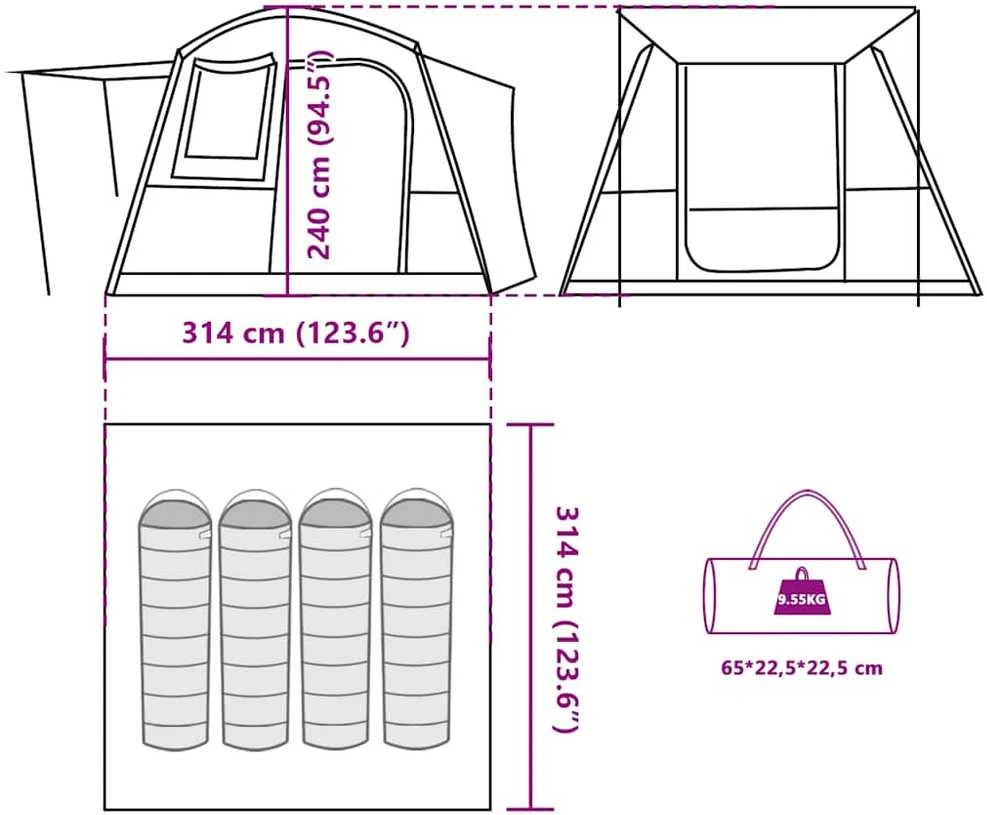 Automobilinė palapinė, žalia, keturvietė, atspari vandeniui
