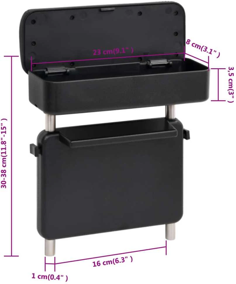Automobilio porankis, juodas, 23x8x(30-38)cm, ABS, universalus