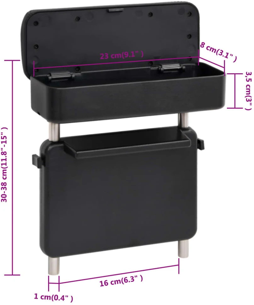Automobilio porankis, juodas, 23x8x(30-38)cm, ABS, universalus