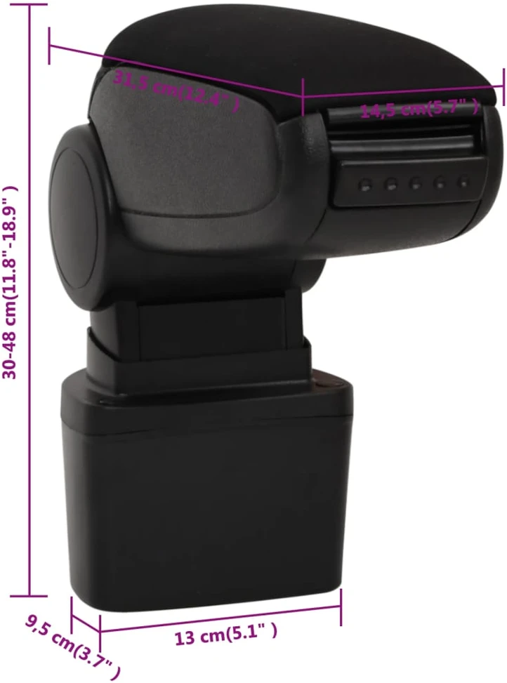 Automobilio porankis, juodos spalvos, 14,5x31,5x(30–48)cm, ABS