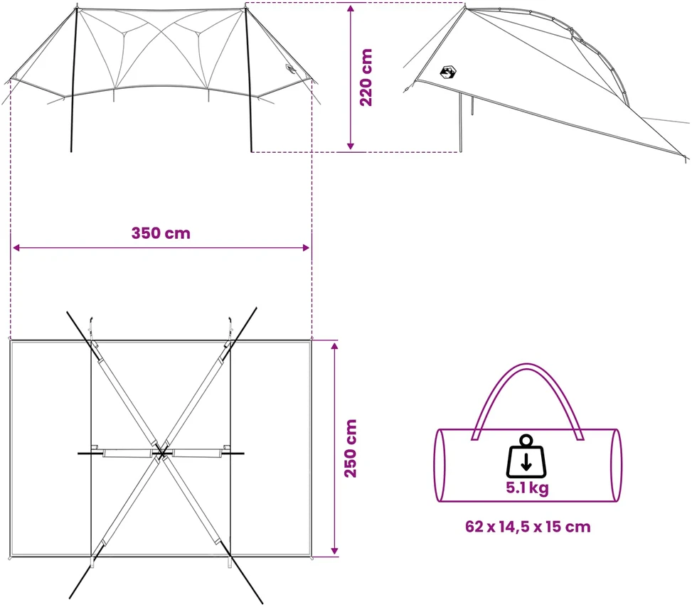 Automobilių palapinė Armijos Žalia 350 x 250 cm