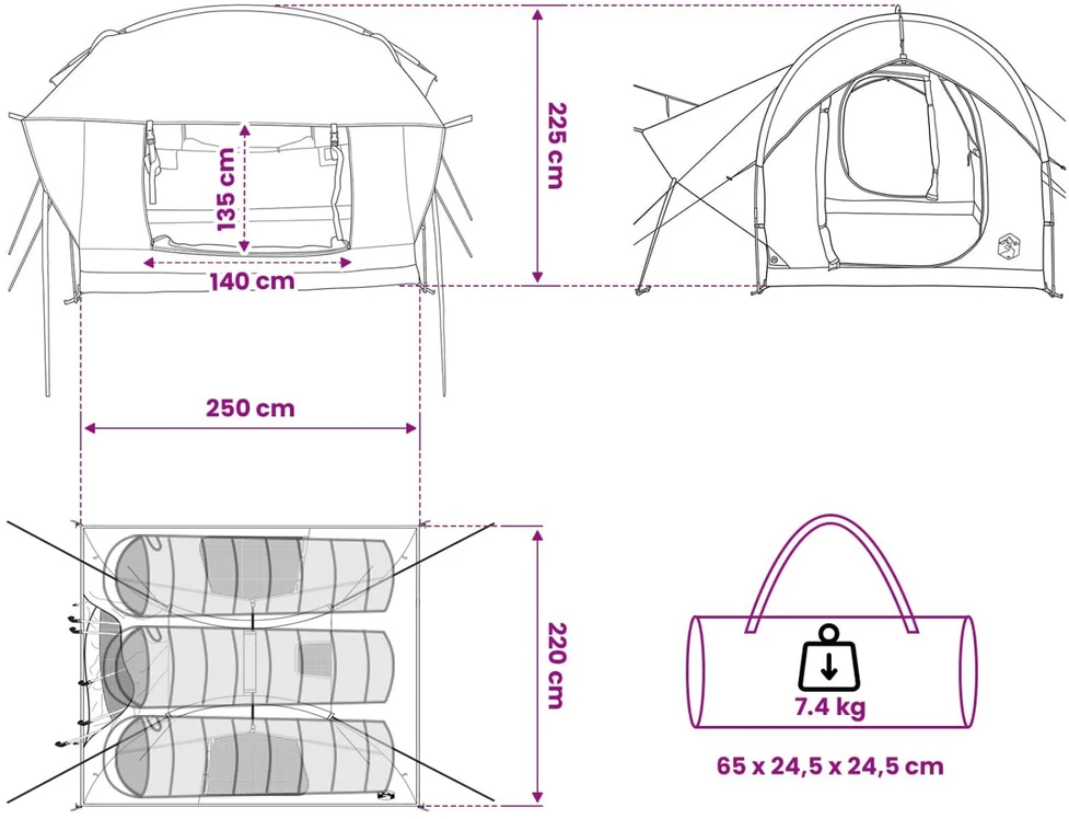 Automobilių palapinė Pilka ir oranžinė 239 x 210 x 210 cm