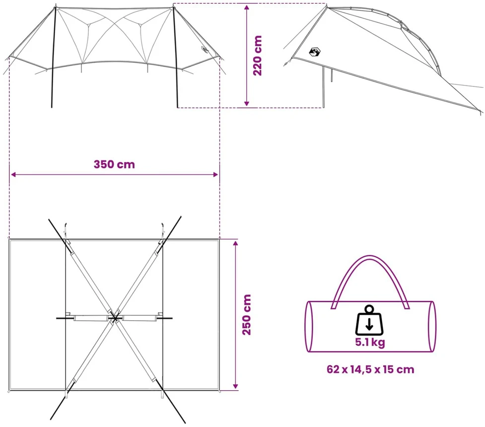 Automobilių palapinė 350 x 250 cm Pilka ir oranžinė