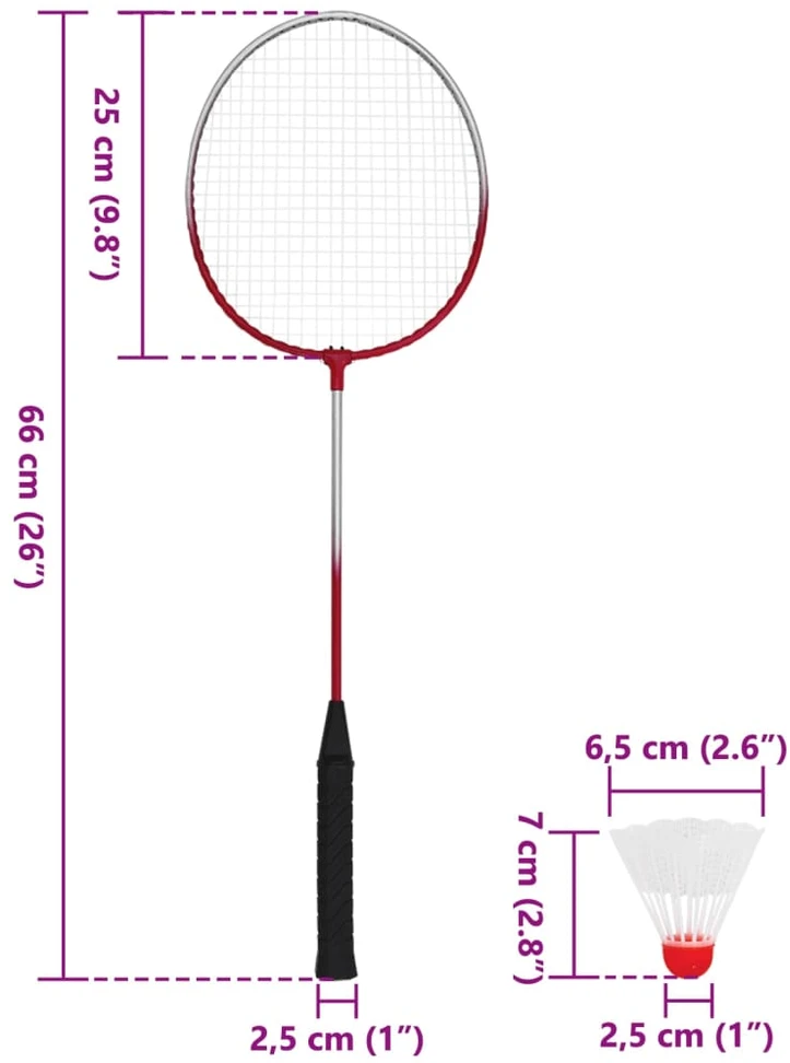 Badmintono rinkinys su 4 raketėmis ir tinkleliu, 620x151cm