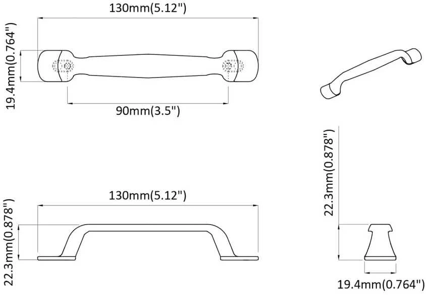 Baldų rankena 250 vnt. Juoda 130 x 19,4 x 22,3 mm Aliuminis