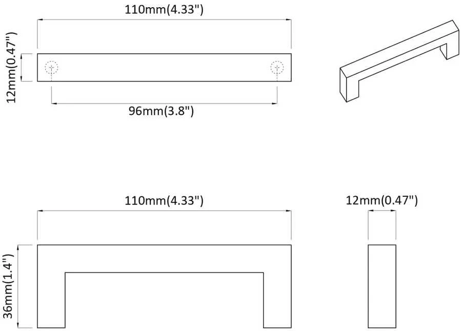 Baldų rankena 530 vnt. Juodas 105 x 12 x 36 mm Geležis