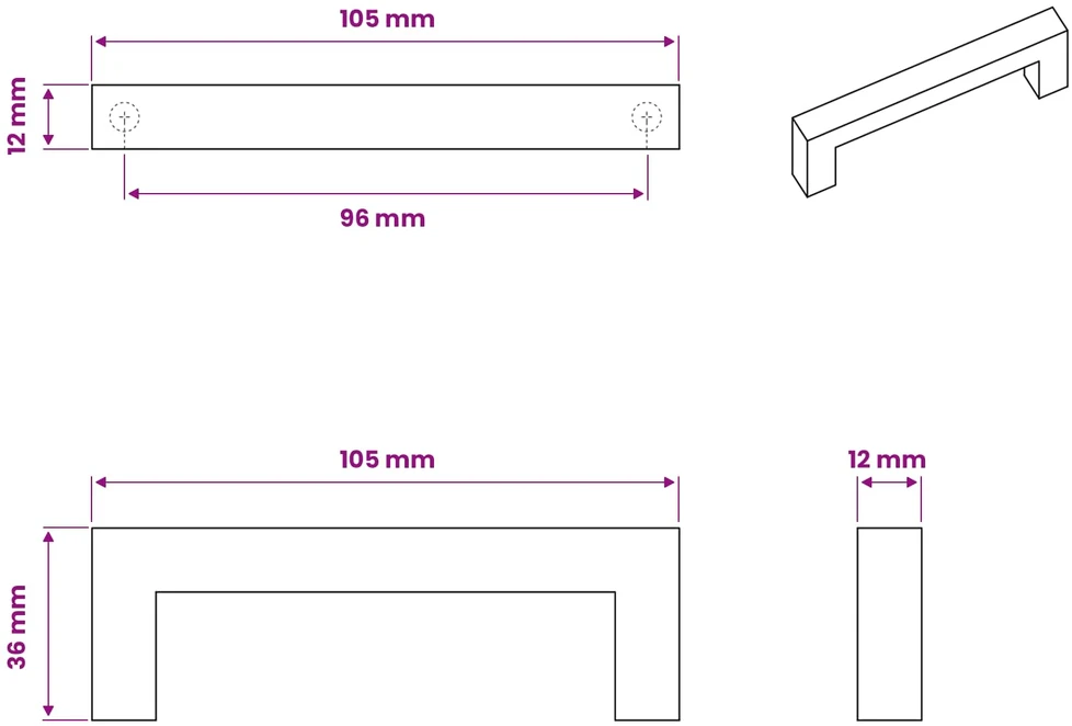 Baldų rankena 530 vnt. Juodas 105 x 12 x 36 mm Geležis