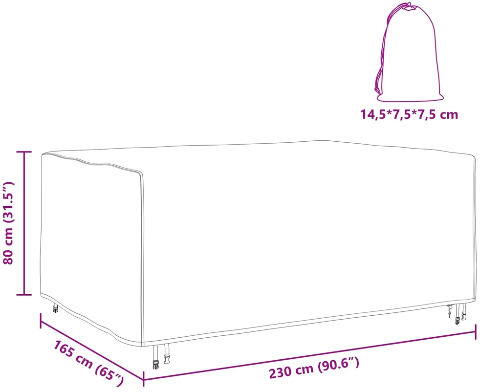 Baldų uždangalas Paprastas Juoda 230 x 165 x 80 cm 210D