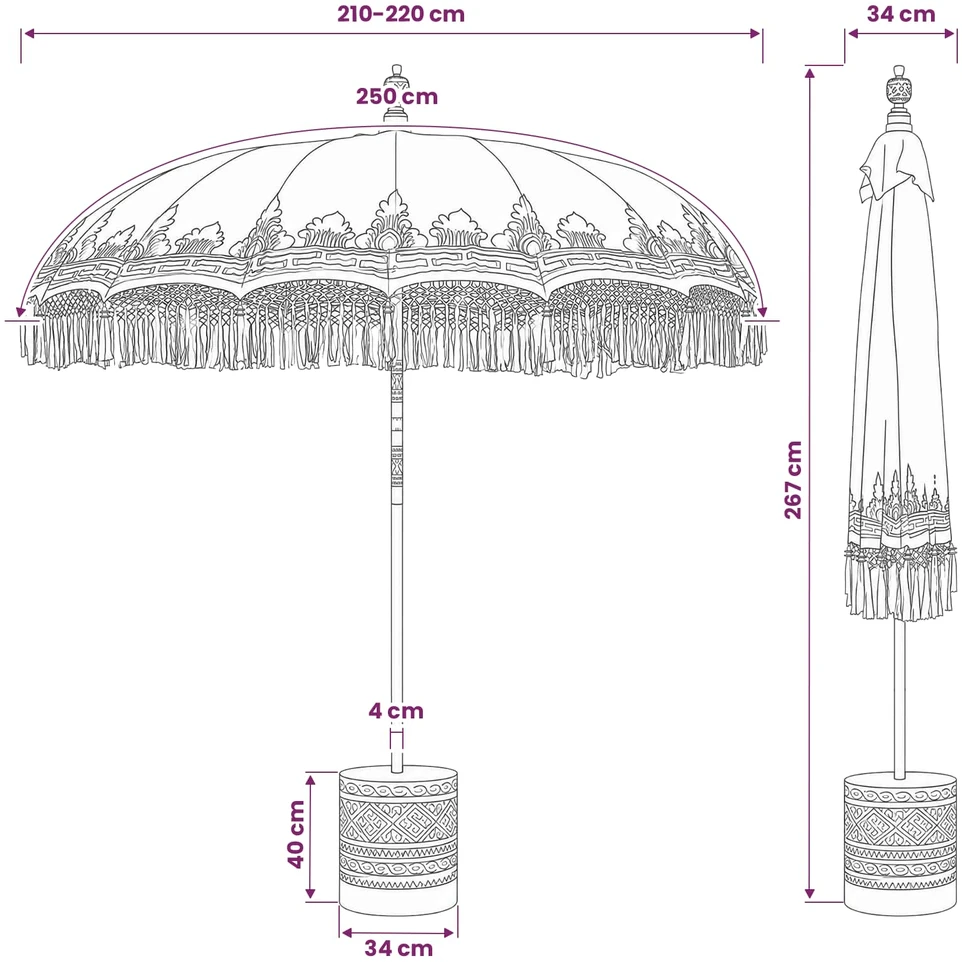 Balietiškas skėtis su baze Kremas ir rudas Ø 210-220 cm
