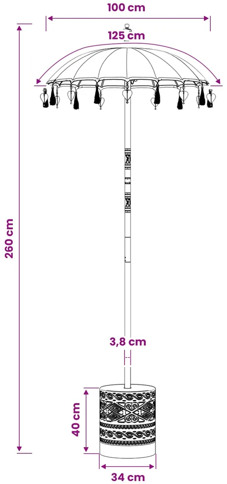 Balietiškas skėtis su baze Mėlyna 95 x 95 x 260 cm