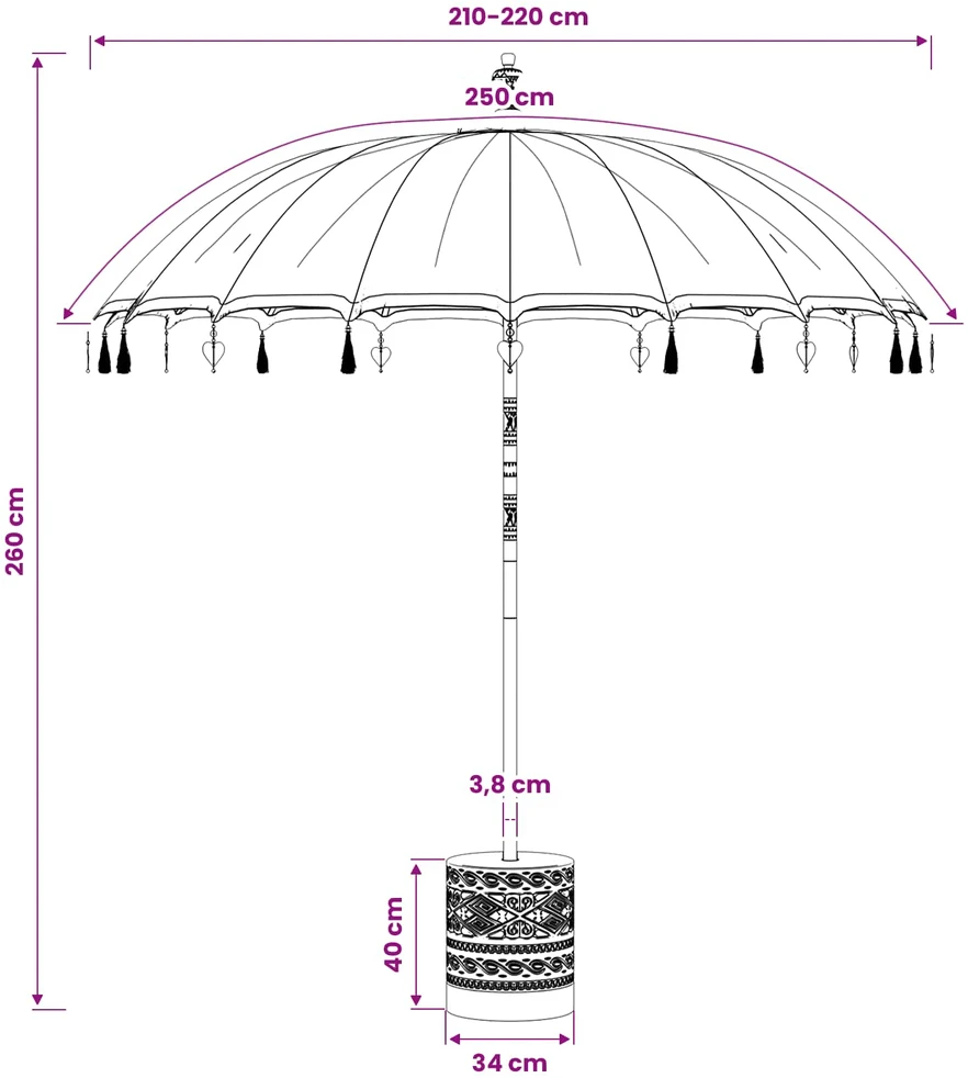 Balietiškas skėtis su baze Rožinė Ø 210-220 cm