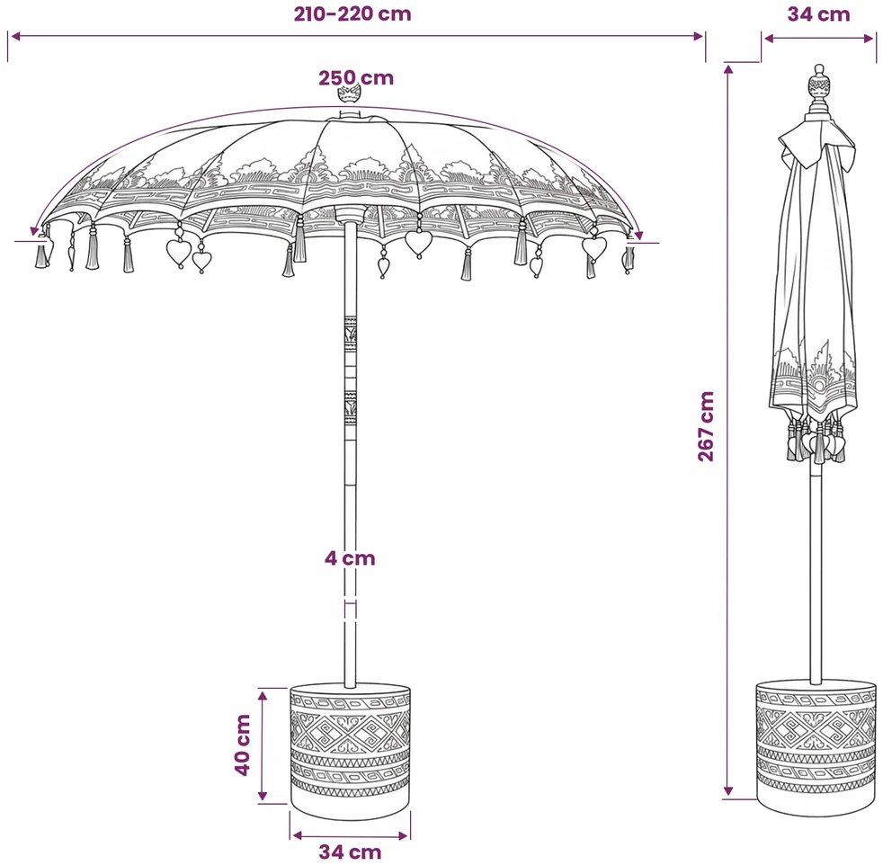 Balietiškas skėtis su baze Rožinis ir rudas Ø 210-220 cm