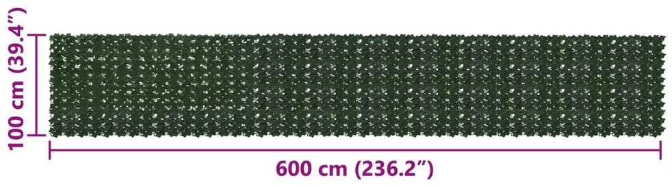 Balkono uždanga su lapais Tamsiai žalia 600 x 100 cm