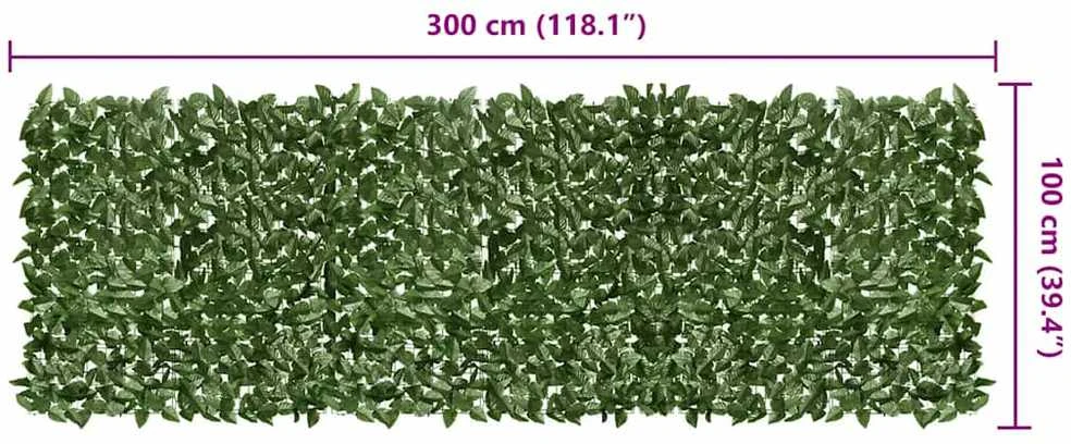 Balkono pertvara, 300x100cm, su tamsiai žaliais lapais