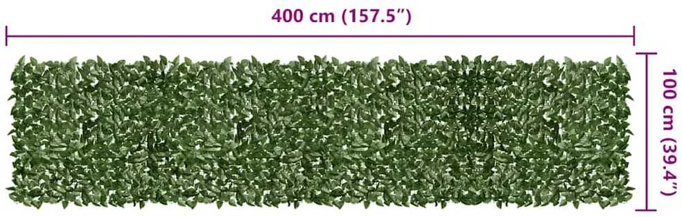 Balkono pertvara, 400x100cm, su tamsiai žaliais lapais