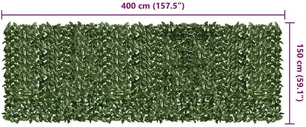 Balkono pertvara, 400x150cm, su tamsiai žaliais lapais