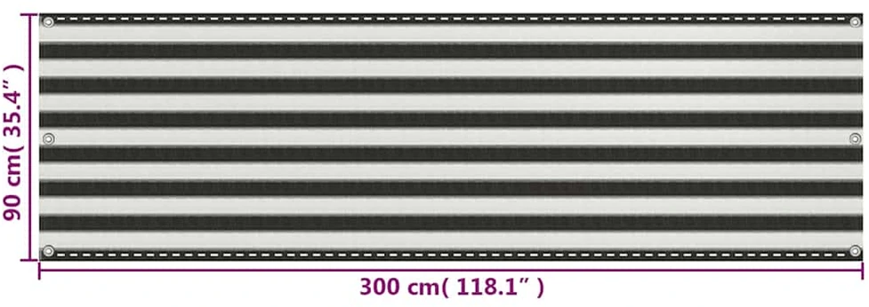 Balkono pertvara, antracito ir baltos spalvos, 90x300cm, HDPE