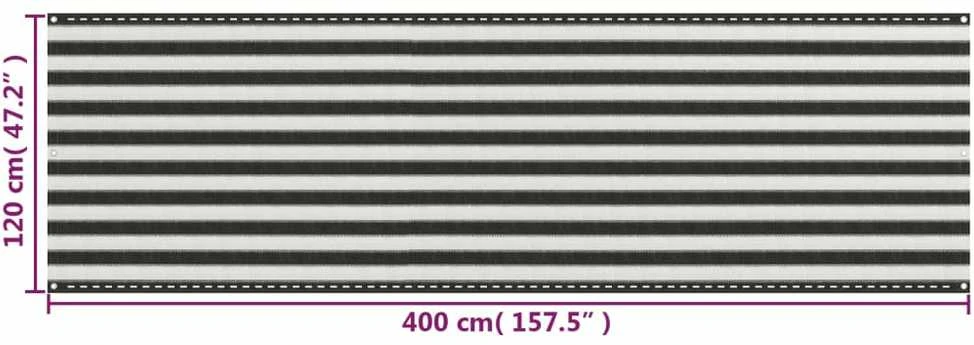Balkono pertvara, antracito ir baltos spalvos, 120x400cm, HDPE
