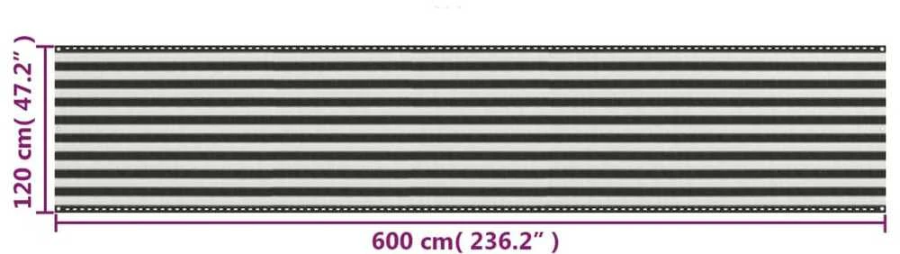 Balkono pertvara, antracito ir baltos spalvos, 120x600cm, HDPE