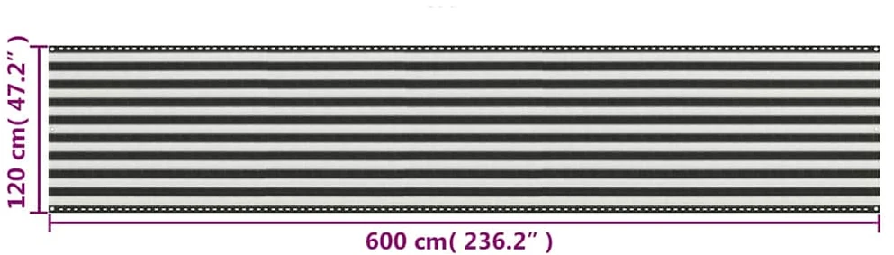 Balkono pertvara, antracito ir baltos spalvos, 120x600cm, HDPE