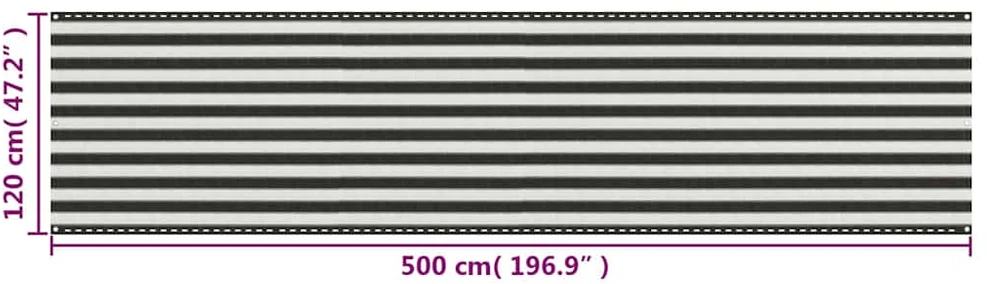 Balkono pertvara, antracito ir baltos spalvos, 120x500cm, HDPE