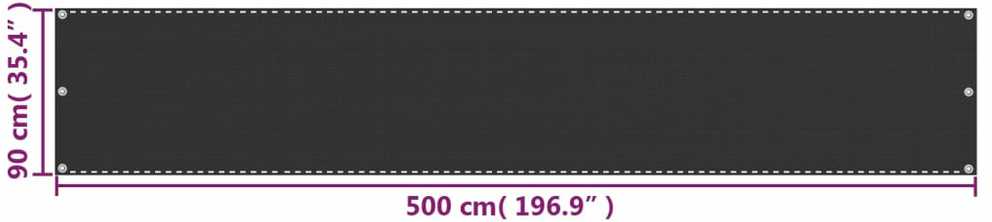 Balkono pertvara, antracito spalvos, 90x500cm, HDPE