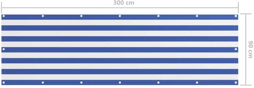 Balkono pertvara, balta ir mėlyna, 90x300cm, oksfordo audinys
