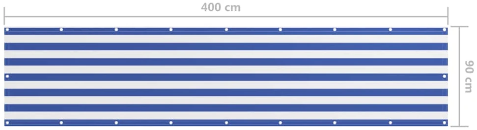 Balkono pertvara, balta ir mėlyna, 90x400cm, oksfordo audinys
