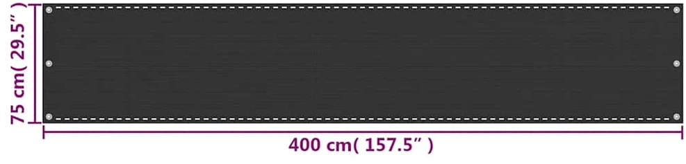 Balkono Pertvara, HDPE, 75x400 cm, Antracito Spalvos