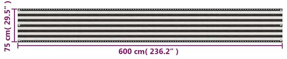 Balkono Pertvara, HDPE, 75x600 cm, Antracito ir Baltos Spalvos