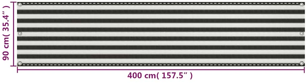 Balkono Pertvara, HDPE, 90x400 cm, Antracito ir Baltos Spalvos