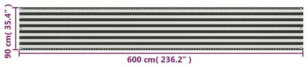 Balkono Pertvara, HDPE, 90x600 cm, Antracito ir Baltos Spalvos