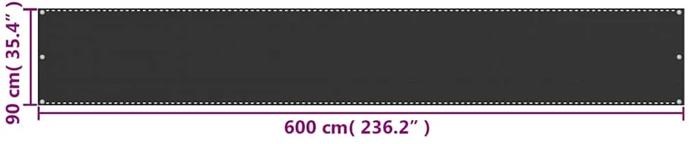 Balkono Pertvara, HDPE, 90x600 cm, Antracito Spalvos