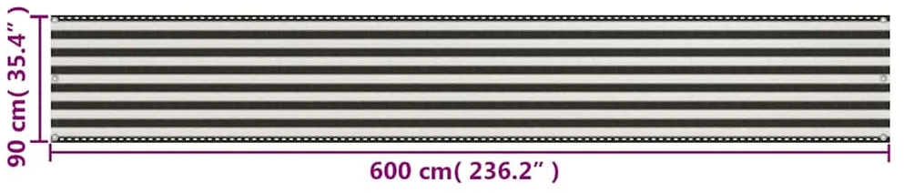 Balkono Pertvara, HDPE, 90x600 cm, Antracito ir Baltos Spalvos