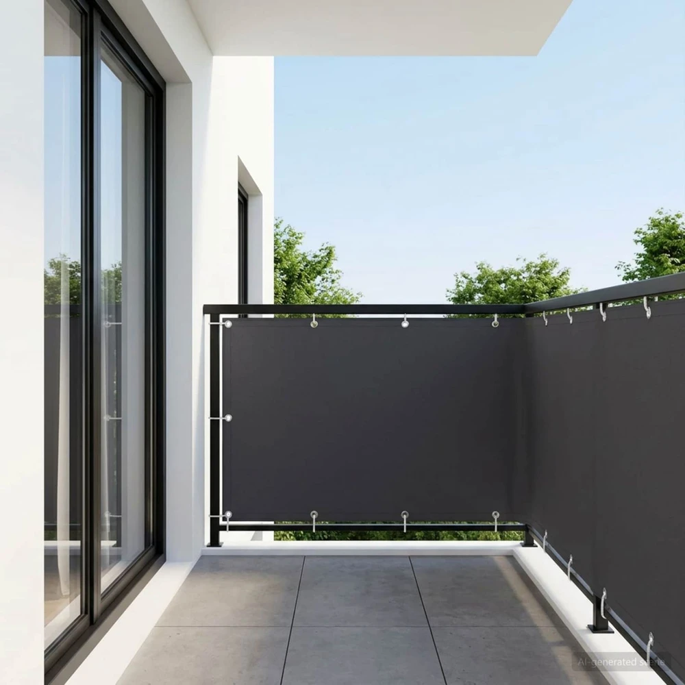 Balkono privatumo ekranas 1,5 x 25 m Audinys su PU danga Juoda